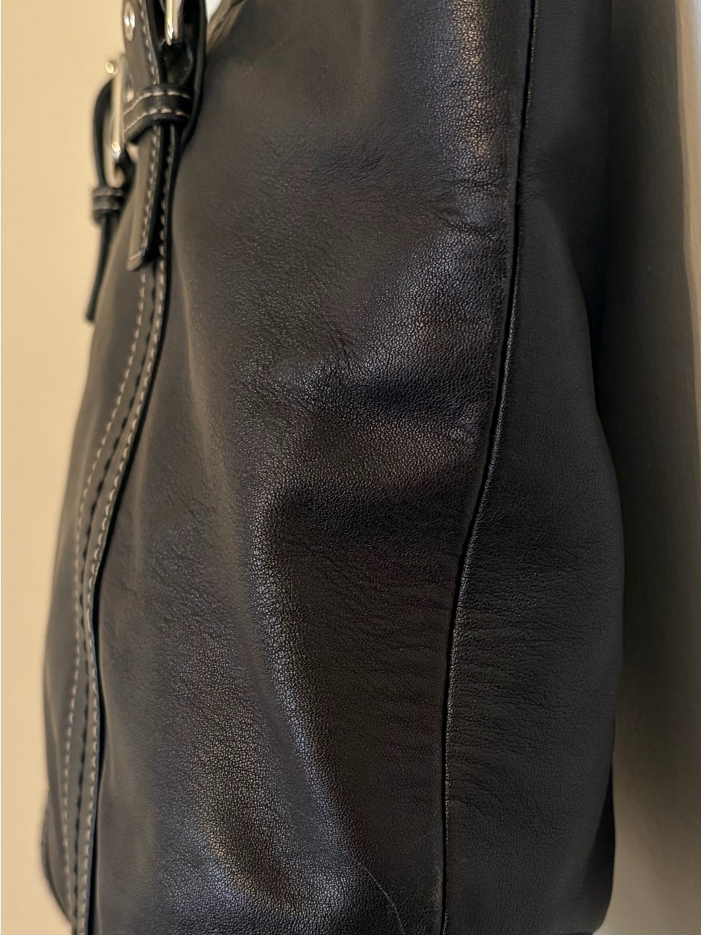Coach Black Leather Shoulder Tote with Buckle Straps - Picture 4 of 9